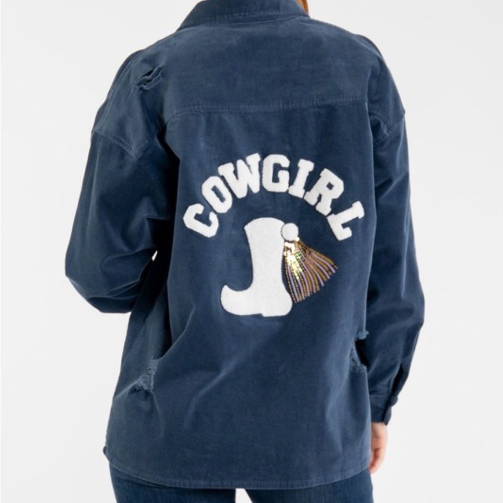 Cowgirl Embroidered Navy Cotton Jacket